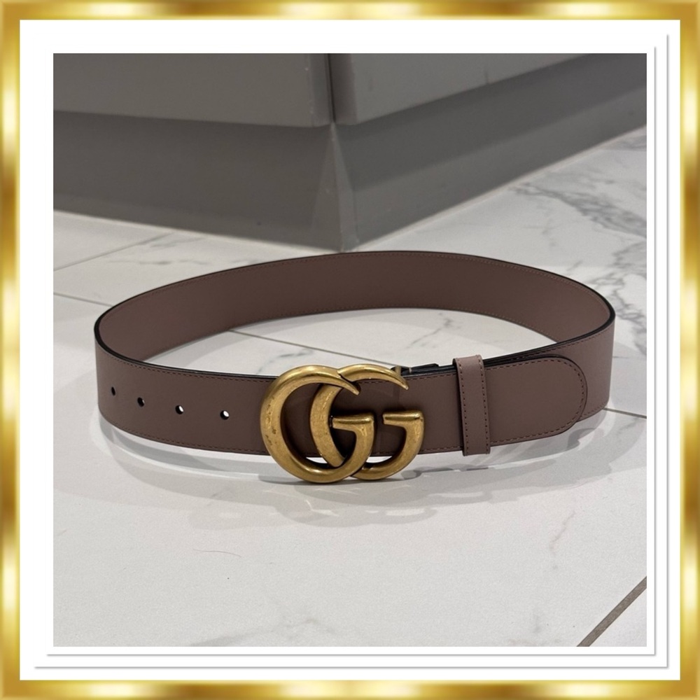 Gucci Porcelain Rose Calfskin Leather Logo Double G Belt (80x32)